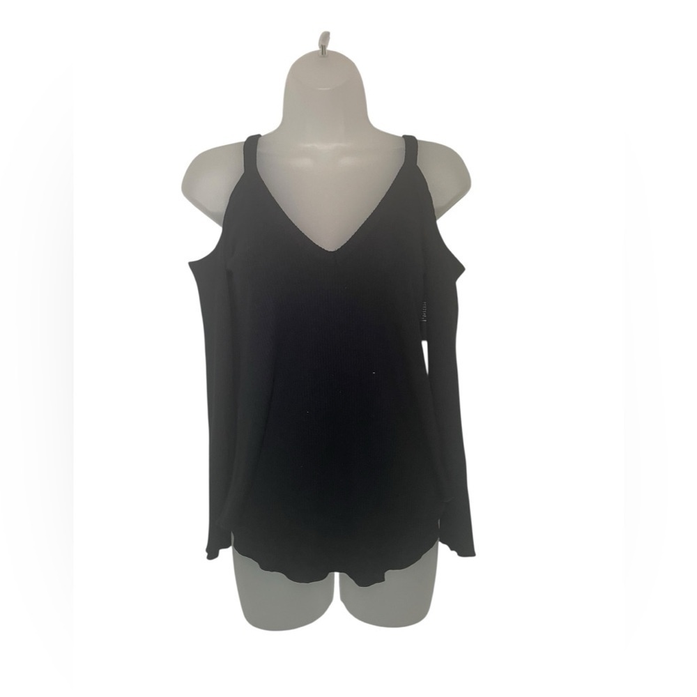 Chaser Cold Shoulder Black Ribbed Top Small NWT